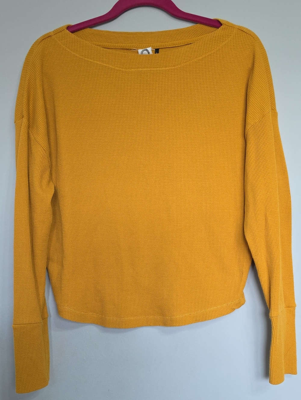 Anthropologie Waffle-Knit Long Sleeve Top in Mustard